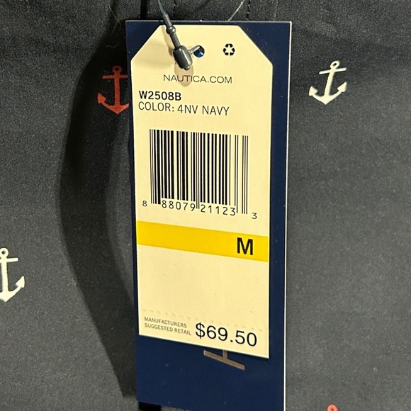 Nautica Navtech Mens M Anchor Print Short Sleeve Button Up Shirt Navy Brand New - Picture 3 of 10